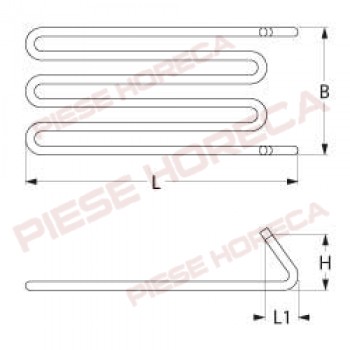 Rezistenta pentru grill si tigaie basculanta. Rezistenta de 5850W alimentare 230V, lungime (L) -530mm, latime(B) 295mm. Pentru MARENO BR98EFM, cod de catalog producator 18788-00 